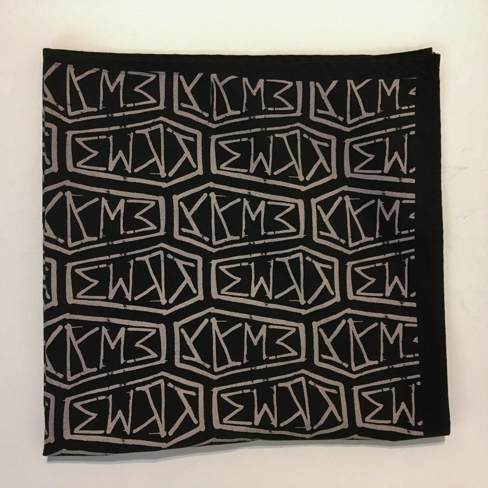 Geometric Bandana Scarf 20" Square Black Off White Gray Unique Vintage Unisex